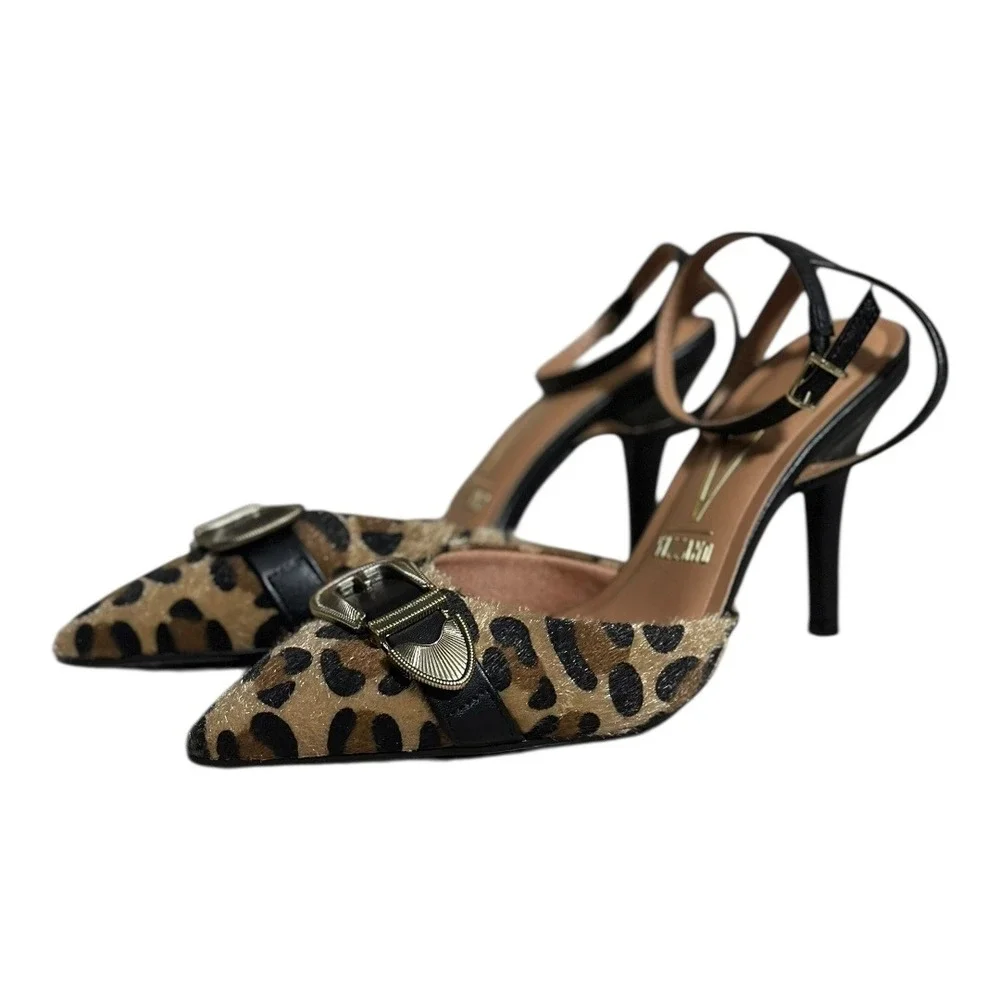 Vizzano Leopard Print Ankle‎ Strap Heels Pointed Toe Buckle Women Size 7 NWOT - Picture 3 of 11